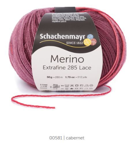 2 ks Merino Extrafine 285 Lace 581 cabernet SCHACHENMAYR