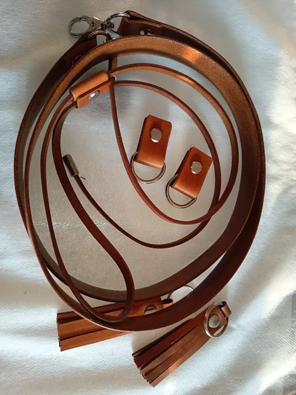 KOMPONENTY NA KABELKY / Sada popruh 105 cm, poutka, řemínek / koňak Landsinger